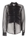 P.a.r.o.s.h Silk Sheer Shirt With Ruffled Front In Black