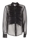 P.a.r.o.s.h Silk Sheer Shirt With Ruffled Front In Black
