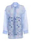 P.a.r.o.s.h Parosh Silk Organza Shirt With Tone-on-tone Flower Embroidery In Blue