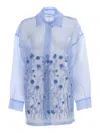P.a.r.o.s.h Parosh Silk Organza Shirt With Tone-on-tone Flower Embroidery In Blue