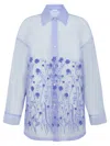 P.a.r.o.s.h Parosh Silk Organza Shirt With Tone-on-tone Flower Embroidery In Blue