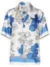 P.a.r.o.s.h Parosh Flower Print Silk Bowling Shirt In Blue