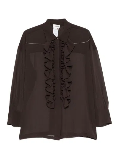 P.a.r.o.s.h Shirt With Georgette Rouches In Brown