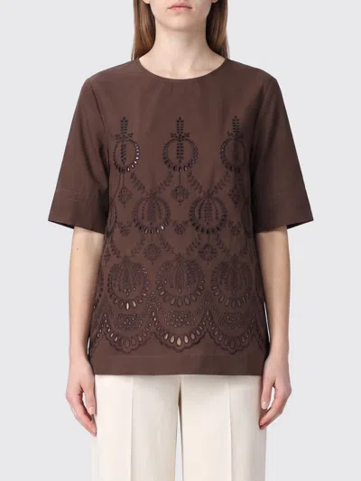P.a.r.o.s.h Brown Cotton Poplin Top With Embroidered Detail