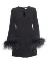 P.a.r.o.s.h Parosh Feather Trim Mini Dress With Elegant Silhouette And Keyhole Detail In Black