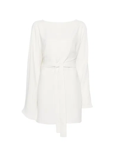 P.a.r.o.s.h Belted Waist Dress Long Sleeves Boat Neck In White