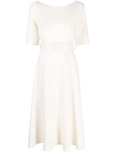 P.a.r.o.s.h Short-sleeve Belted Midi Dress In White