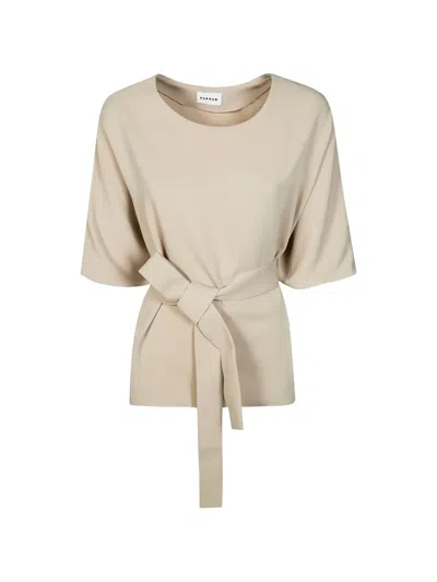 P.a.r.o.s.h Short-sleeve Belted Top In Neutral