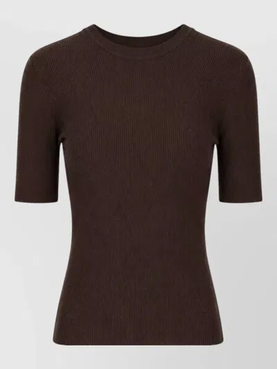 P.a.r.o.s.h Short Sleeve Crew Neck Ribbed Top In Brown