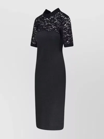 P.a.r.o.s.h Short Sleeve High Neckline Lace Detailing Dress In Black