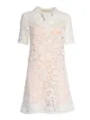 P.a.r.o.s.h Short Sleeve Lace Overlay Dress With Polo Collar In Neutral