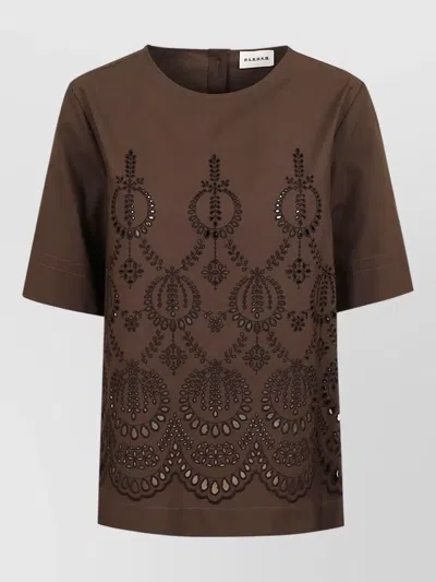 P.a.r.o.s.h Short Sleeve Round Neck Embroidered Top In Brown