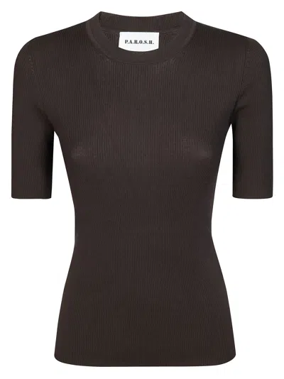 P.a.r.o.s.h Parosh Short Sleeve Textured Knit Sweater In Brown