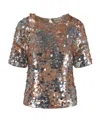 P.a.r.o.s.h Sequin-embellished Short-sleeve Blouse In Brown