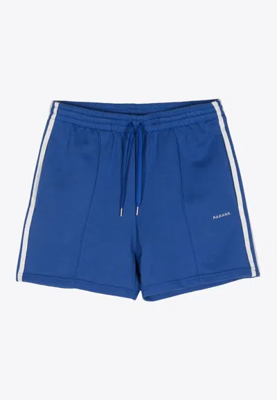P.a.r.o.s.h Striped Logo Embroidered Cotton Blend Shorts In Blue