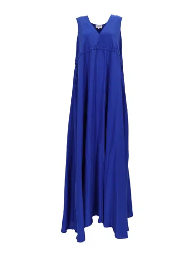 P.a.r.o.s.h Silk Asymmetrical Gathered Midi Dress In Blue