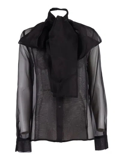 P.A.R.O.S.H SILK BLOUSE WITH OVERSIZED BOW AND TAILORED FIT