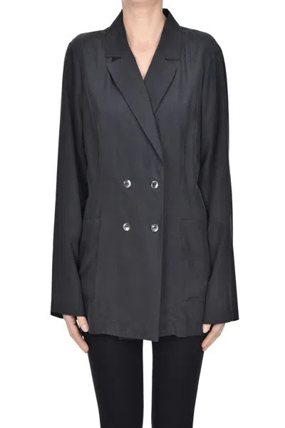 P.a.r.o.s.h Silk Double-breasted Blazer In Black