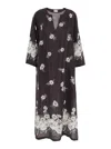 P.a.r.o.s.h Black And White Long Dress With V-neck And All-over Floral Printed Pattern In Silk Woman