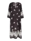 P.a.r.o.s.h Black And White Long Dress With V-neck And All-over Floral Printed Pattern In Silk Woman In Black
