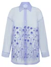 P.a.r.o.s.h Parosh Silk Organza Shirt With Tone-on-tone Flower Embroidery In Blue