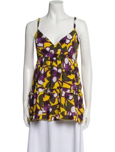 Pre-owned P.a.r.o.s.h Silk Printed Top In Yellow