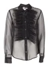 P.a.r.o.s.h Silk Sheer Shirt With Ruffled Front In Black