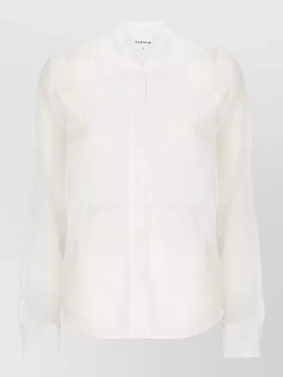 P.a.r.o.s.h Silk Shirt Straight Cut Collar Floral Lace In White