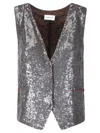 P.a.r.o.s.h Silver Sequined Vest With Deep V-neckline In Gray