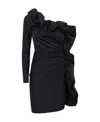 P.a.r.o.s.h One-shoulder Ruffle-trimmed Mini Dress In Black
