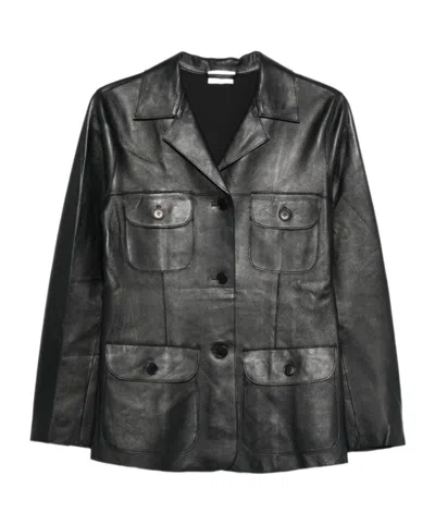 P.a.r.o.s.h Leather Jacket Long Sleeves Notched Lapels In Brown