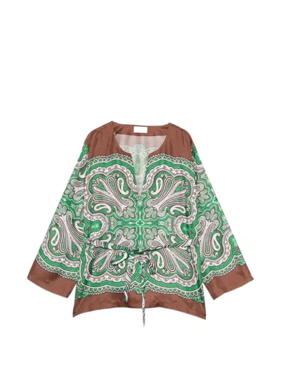 P.a.r.o.s.h Skindy Paisley Tie-waist Blouse In Green