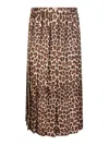 P.a.r.o.s.h . Pleated Leopard Print Maxi Skirt With Elastic Waist In Brown