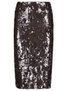 P.a.r.o.s.h . Dark Grey Midi Skirt With Micro Sequins In Brown