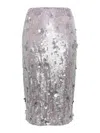 P.a.r.o.s.h Grey Long Skirt With All-over Sequin And Flowers In Grey