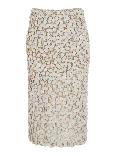 P.A.R.O.S.H SKIRT WITH ALL-OVER APPLIED SEQUINS IN BEIGE TECHNICAL FABRIC FOR WOMEN