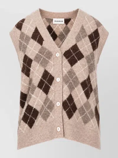 P.a.r.o.s.h Sleeveless Argyle Knit Top Regular Fit In Neutral