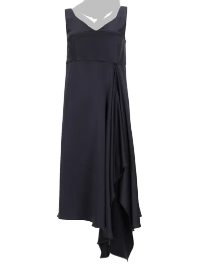 P.a.r.o.s.h Sleeveless Black Midi Dress With Draped Asymmetrical Detail In Animal Print