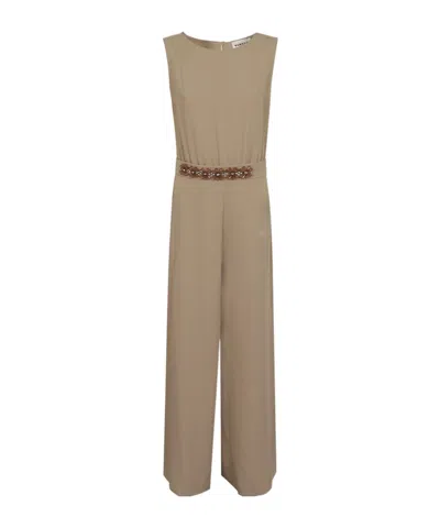 P.a.r.o.s.h Sleeveless Crepe Jumpsuit With Jeweled Waist Belt In Nude