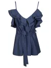 P.a.r.o.s.h Sleeveless Top V Neck Spaghetti Straps Tie In Blue