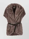 P.a.r.o.s.h Parosh Faux Fur Vest With Lapel Collar And Tone-on-tone Belt In Brown