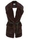 P.a.r.o.s.h Parosh Sleeveless Faux Fur Vest With Matching Belt And Flap Pockets In Brown