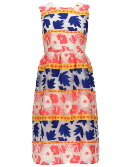 P.a.r.o.s.h Sleeveless Fitted Floral Dress With Geometric Detailing In Multi