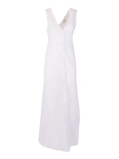 P.a.r.o.s.h Sleeveless Frayed V Neck Midi Dress In White