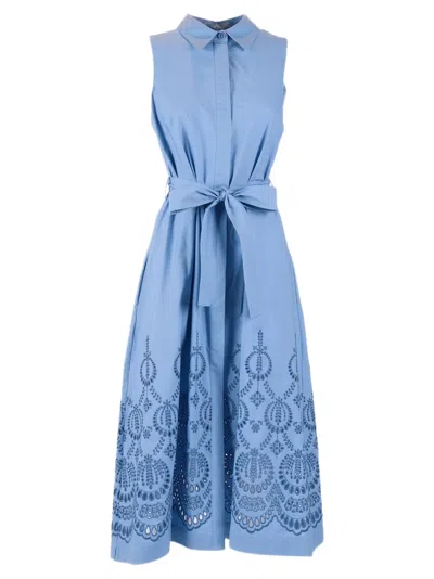 P.a.r.o.s.h Sleeveless Light Blue Chemisier Dress With Intricate Embroidery