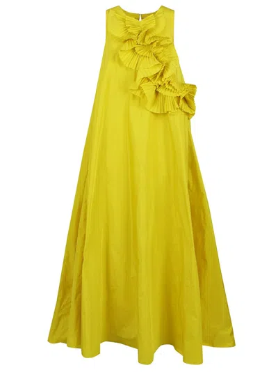 P.a.r.o.s.h Sleeveless Maxi Dress With A-line Silhouette And Ruffled Detailing