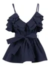 P.a.r.o.s.h Sleeveless Top V Neck Spaghetti Straps Tie In Blue
