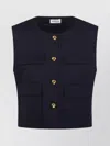 P.a.r.o.s.h Sleeveless Round Neck Jacket With Gold Buttons In Blue