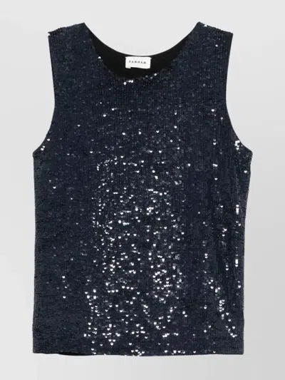 P.a.r.o.s.h Sleeveless Round Neck Sequin Top In Blue