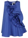 P.a.r.o.s.h Sleeveless Ruffle Detail Back Keyhole Top In Blue